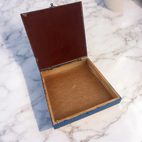 Vintage MidCentury Mirror Box - Backgammon Game Case in Blue Framed - rare